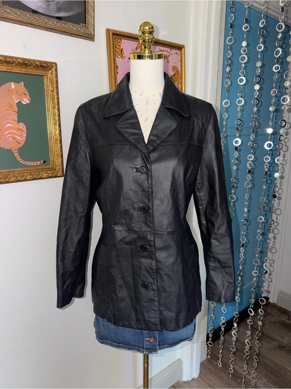 Vintage Y2K Black Leather Button-Front Women's Jacket